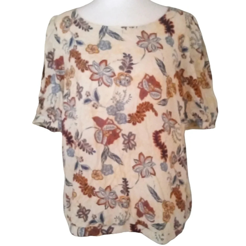 C&C California Floral Paisley 70's Print Puff Sleeve Blouse Top Size Large